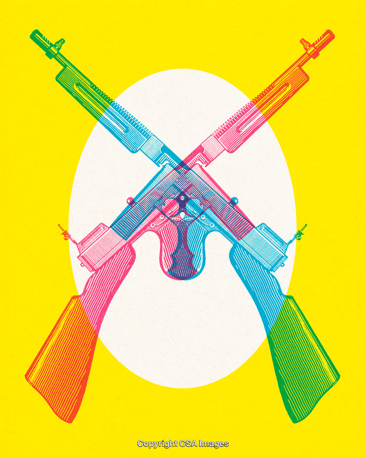 Colorful Overlapping Rifles Concept Artwork on Yellow Background