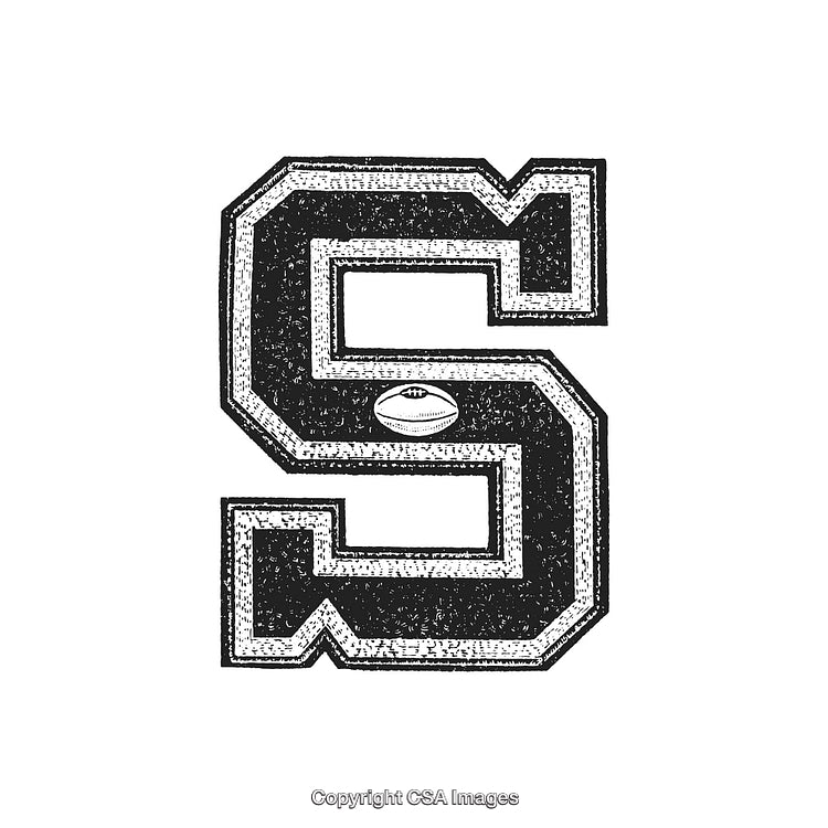Stylized Letter S With Football Graphic Design in Black and White