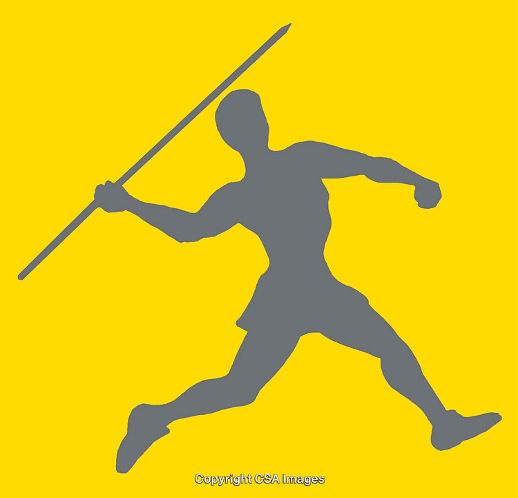 Silhouette of Athlete Throwing Javelin on Bright Yellow Background Design
