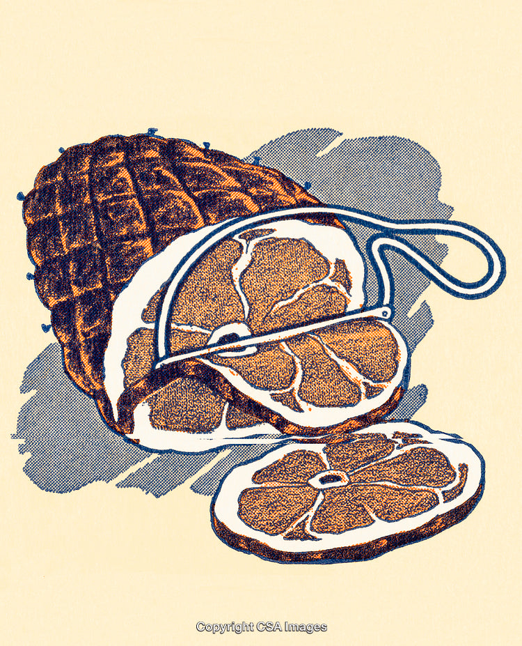 Vintage Illustration of Sliced Ham on Beige Background