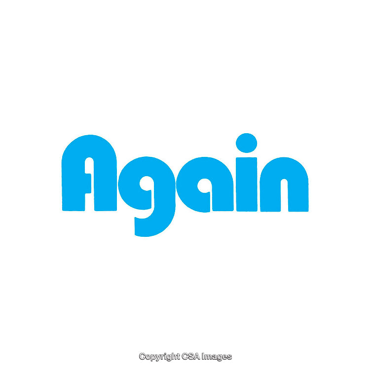 Bold Blue 'Again' Text on White Background for Versatile Designs