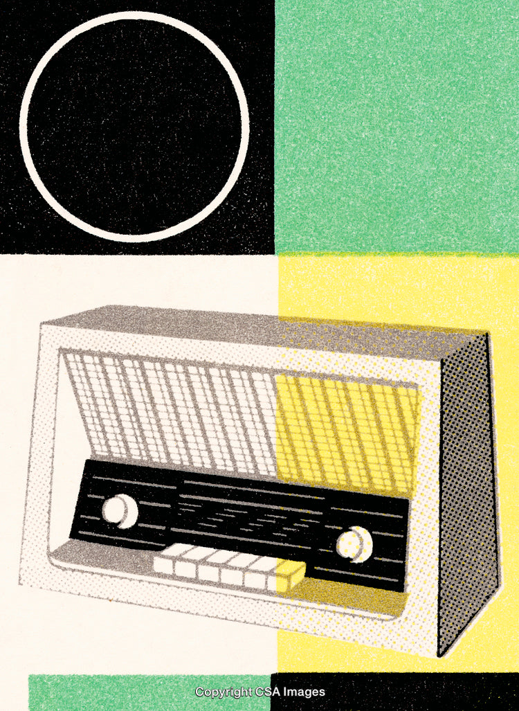 Retro Style Radio Illustration on a Color Blocked Background