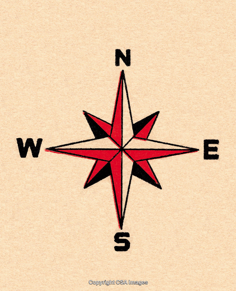 Vintage-Style Compass Rose Illustration with Bold Directional Markings on Beige Background