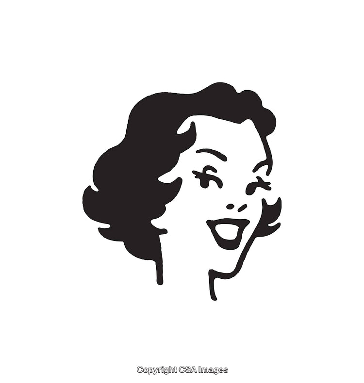 Vintage Style Black and White Woman Line Art Illustration