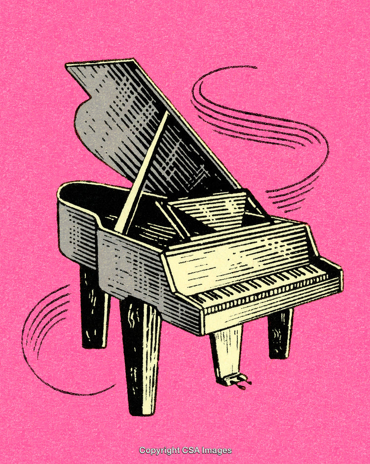 Illustration of a Grand Piano on a Bright Pink Background