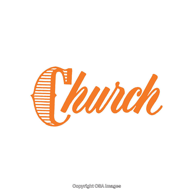 Orange Stylized Church Typography Design on White Background