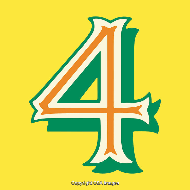 Number Four in Colorful Decorative Font on Yellow Background