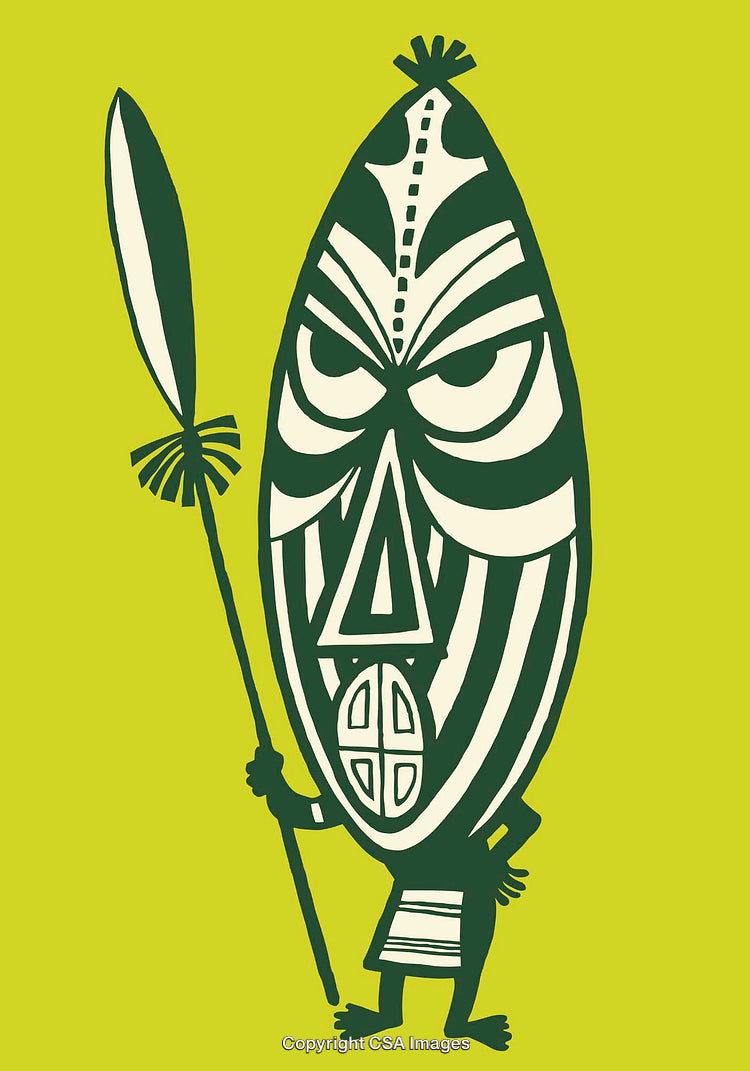 Colorful Illustration of a Tribal Mask with Artistic Patterns and Decorations