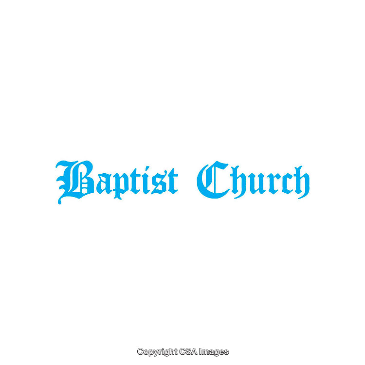 Blue Font Text Depicting the Words Baptist Church on White Background