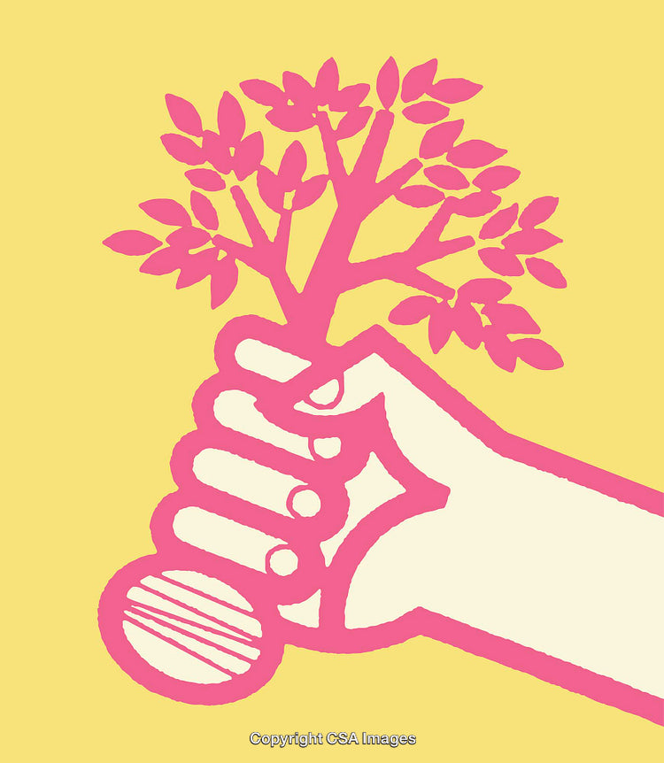 Colorful Line Art Illustration of a Hand Holding a Vibrant Plant