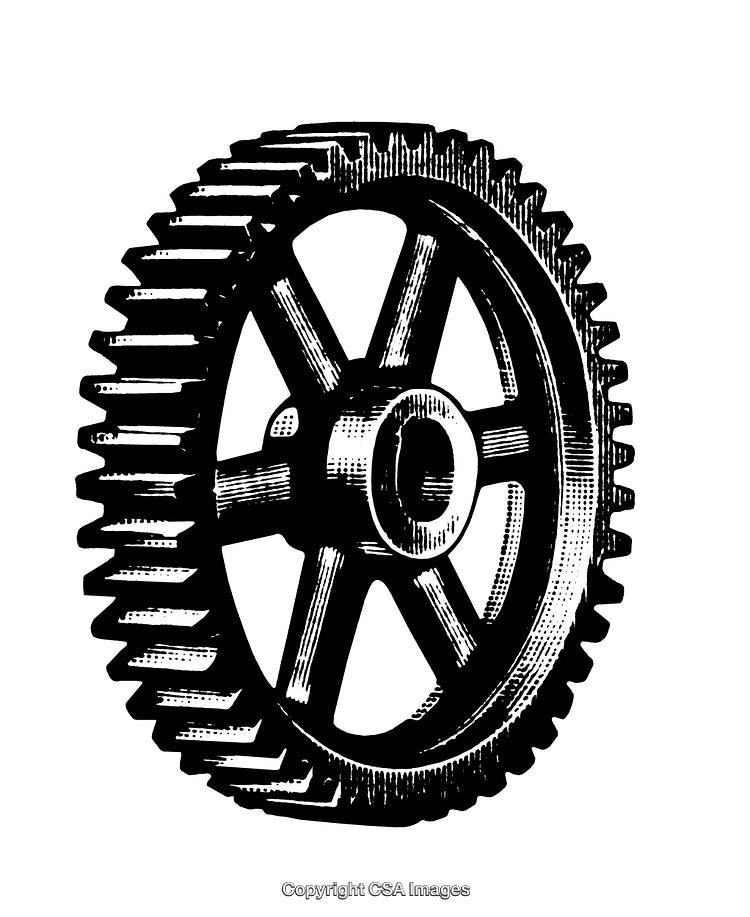 Engraved Black and White Illustration of a Gearwheel Icon