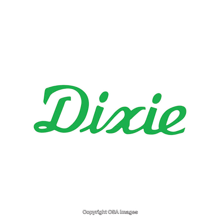 Green Scripted Text Reading Dixie in Cursive Font on White Background