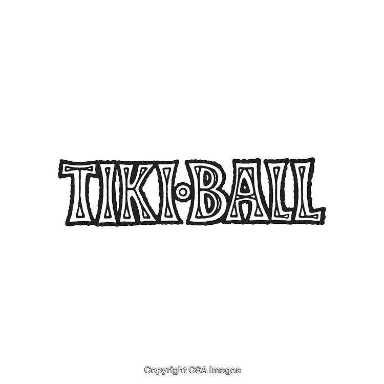 Tiki Ball Logo Featuring Bold Text With Tribal Themed Artistic Outline Design