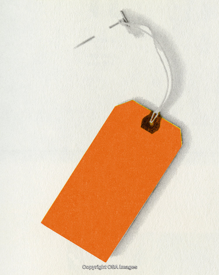 Orange Blank Paper Label With String on White Background