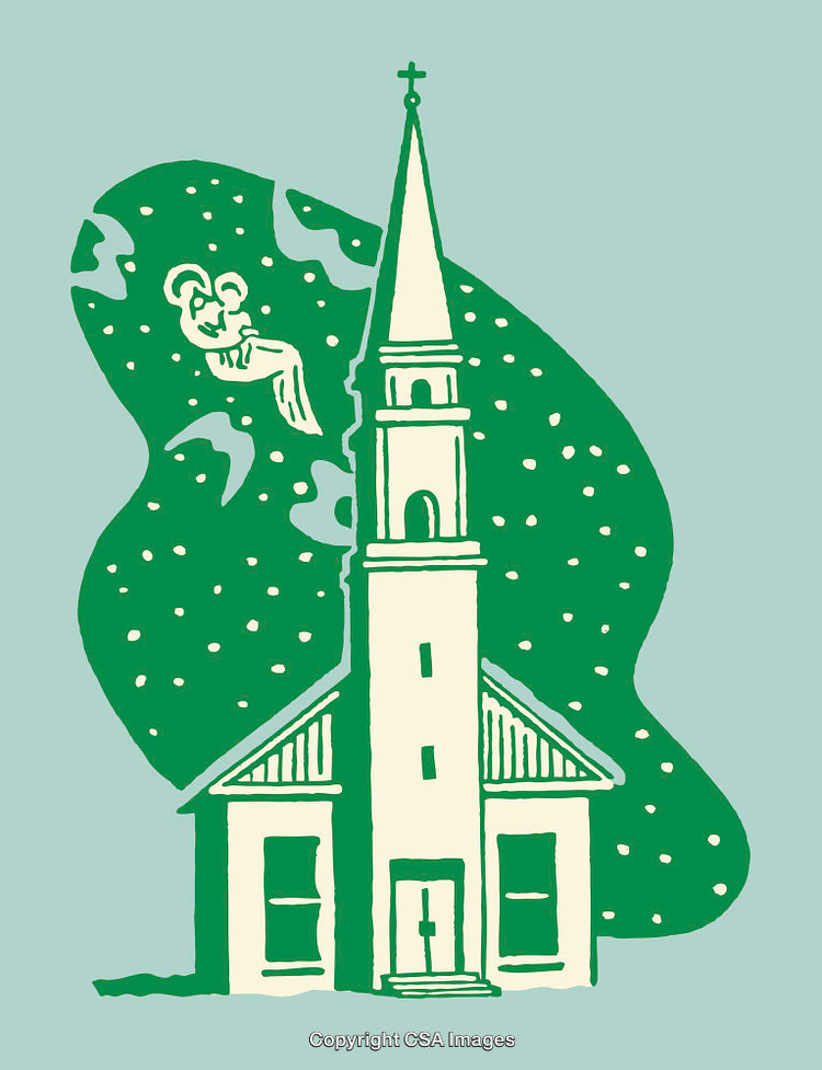 Charming Line Art of a Church with Spirit in Starry Sky