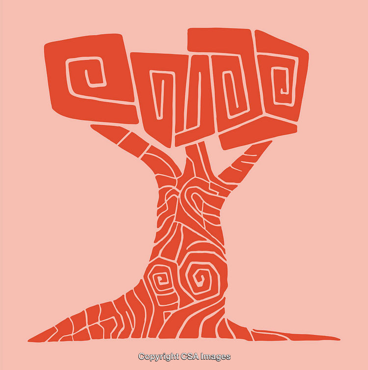 Abstract Red Tree Design With Geometric Patterns on a Pink Background