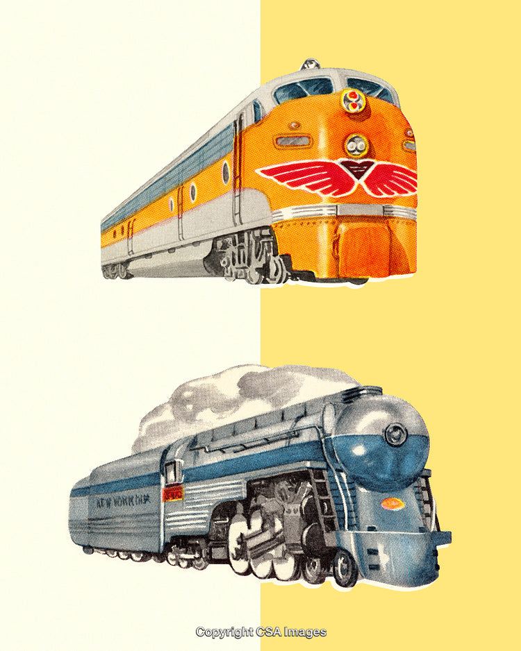 Vintage Illustrations of Locomotive Trains with Stylish Designs