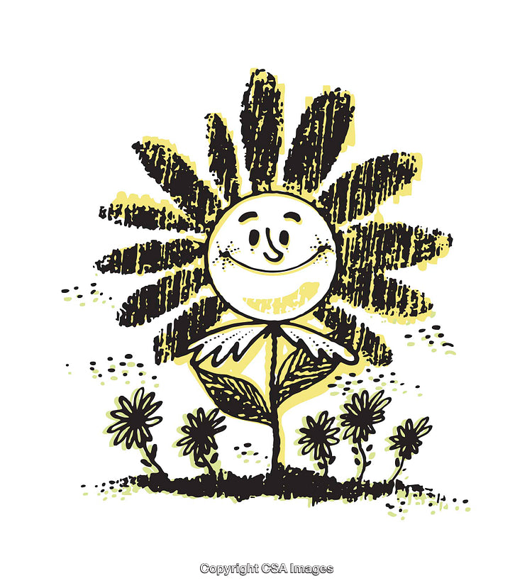 Cheerful Sunflower Illustration with a Smiling Face and Playful Doodle Style