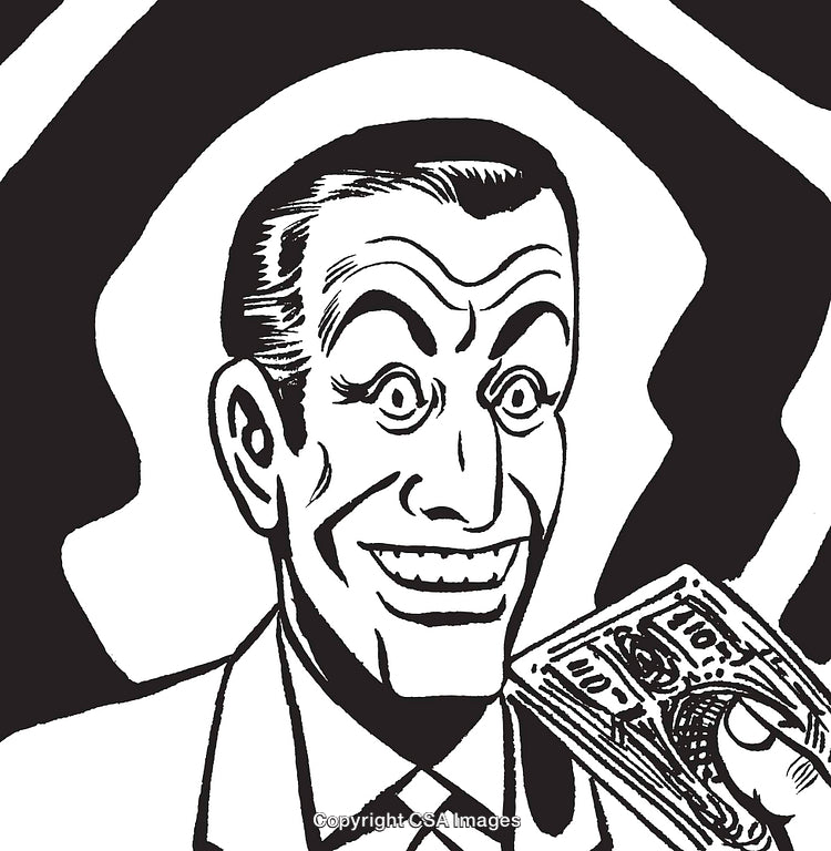 Retro Illustration of a Smiling Man Holding Money in a Stylish Design