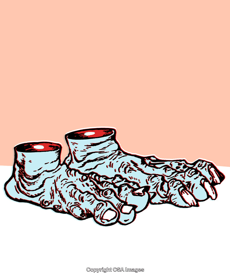 Illustrated Severed Feet with Unique Artistic Style and Red Color Highlights