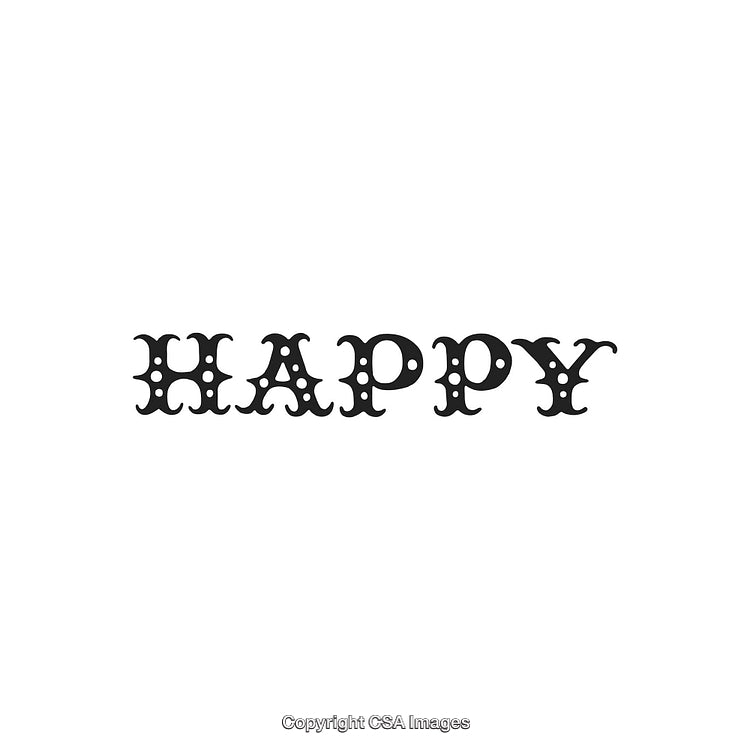 Decorative Black and White Typographic Design of the Word Happy