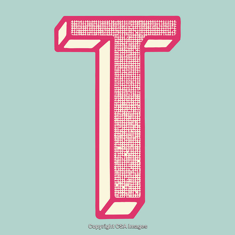 Bold 3D Letter T With Red Dotted Texture on Teal Background