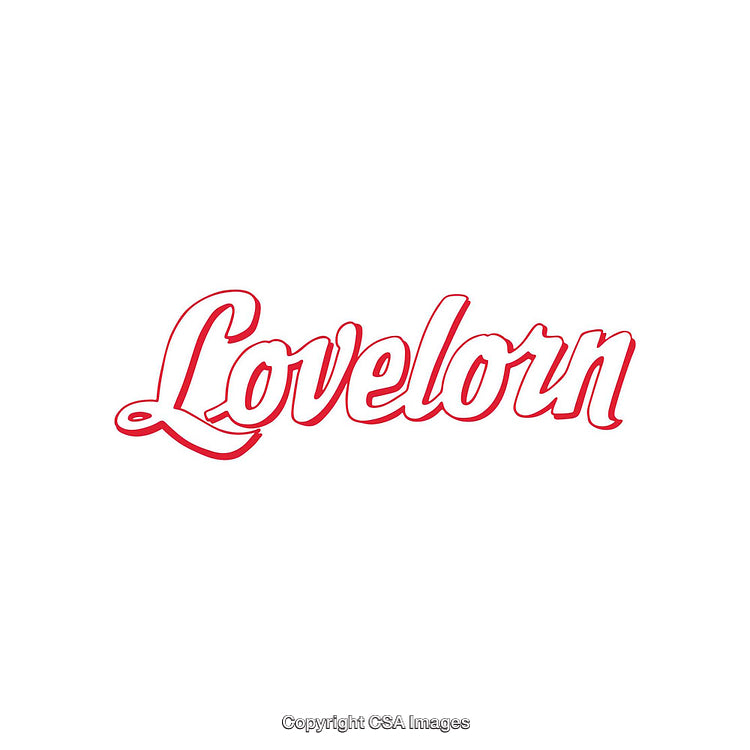 Lovelorn Text in Red Script on a White Background