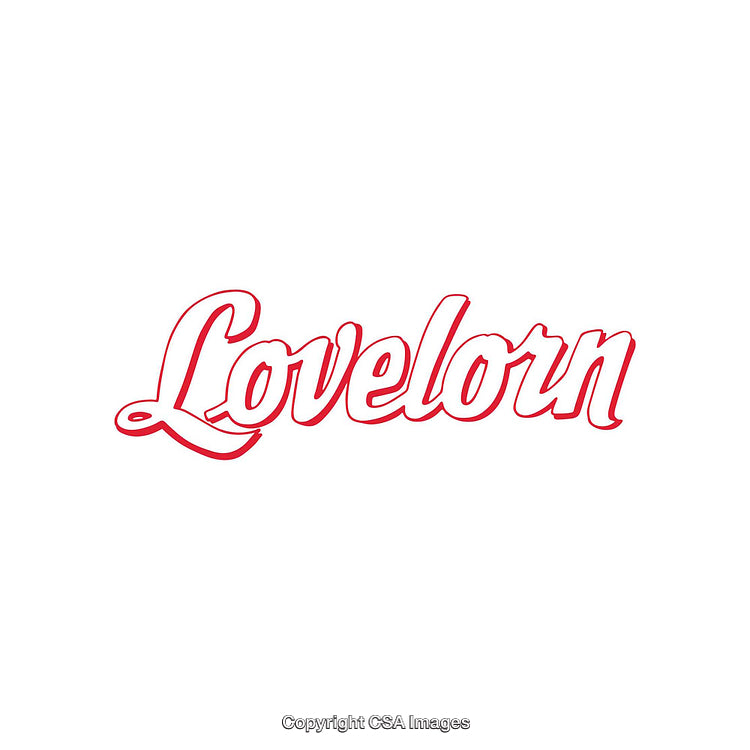 Lovelorn Text in Red Script on a White Background