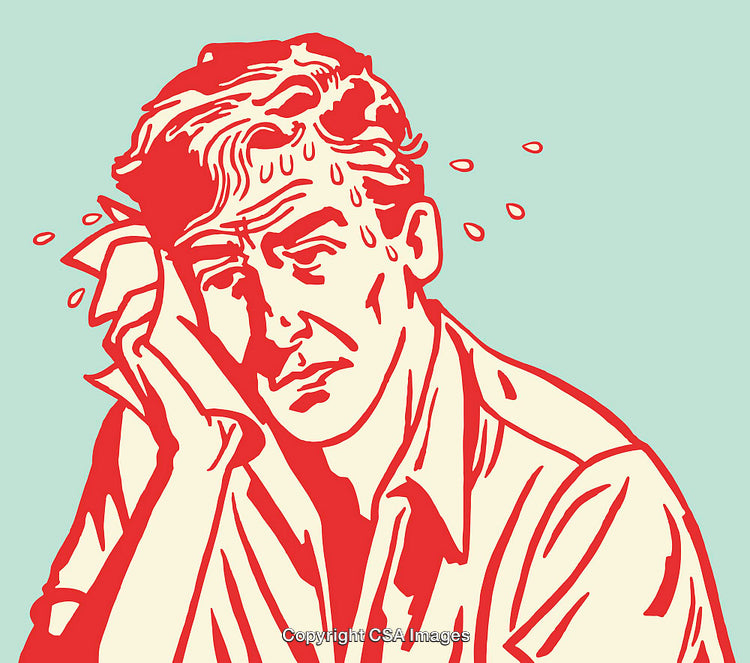 Expressive Man Sweating in Retro Style Color Line Art Illustration