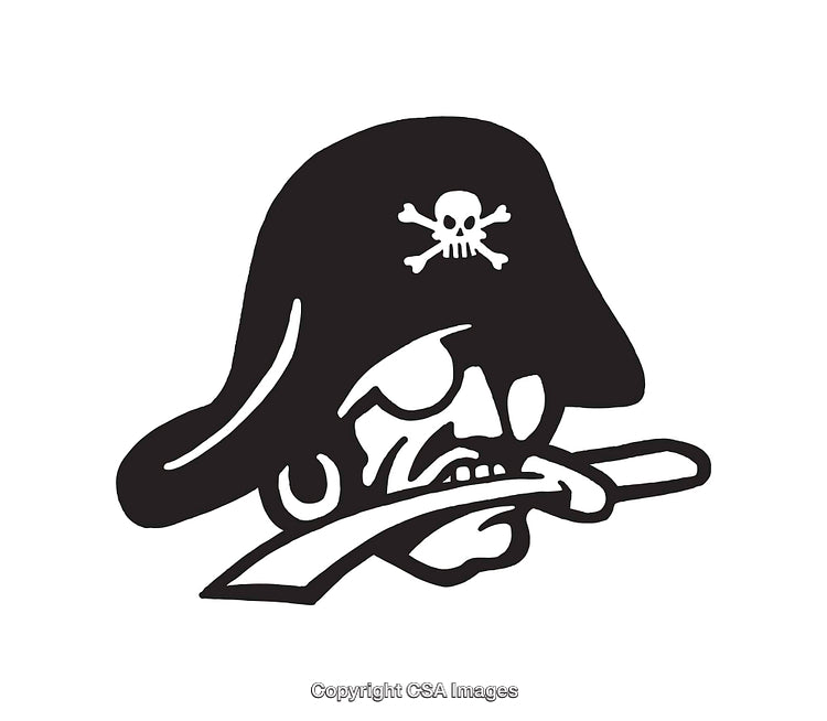Classic Pirate Line Art Illustration with Skull and Sword Details