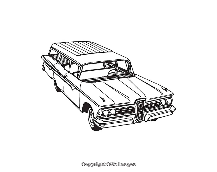 Vintage Car Line Art Illustration of a Classic Station Wagon Model