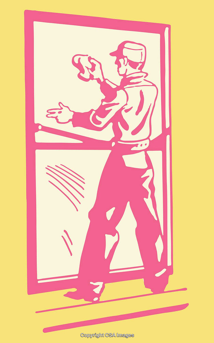 Man Cleaning Window in Colorful Line Art Illustration Style