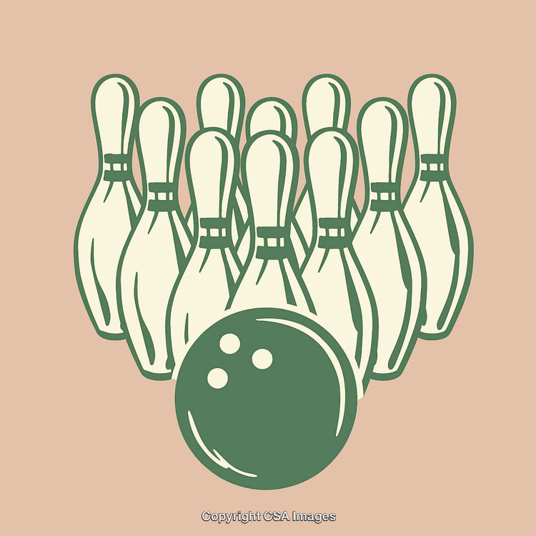Vintage Bowling Illustration With Pins and Ball on a Soft Toned Background