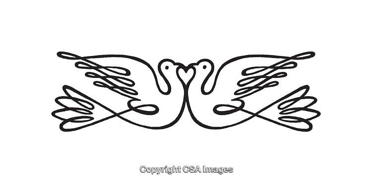 Two Elegant Line Art Birds Facing Each Other in Symmetry
