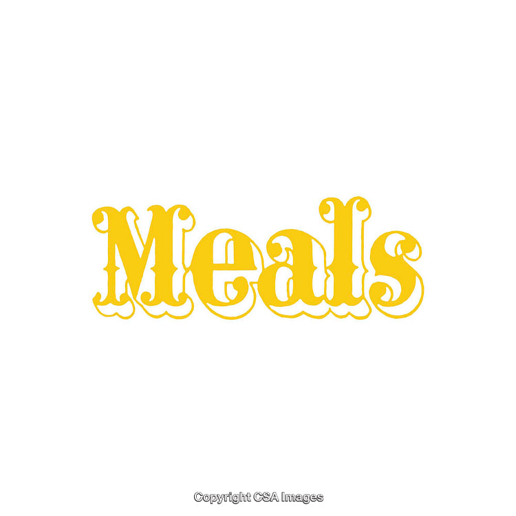 Retro-Style Text Illustration Featuring the Word 'Meals' in Yellow Letters