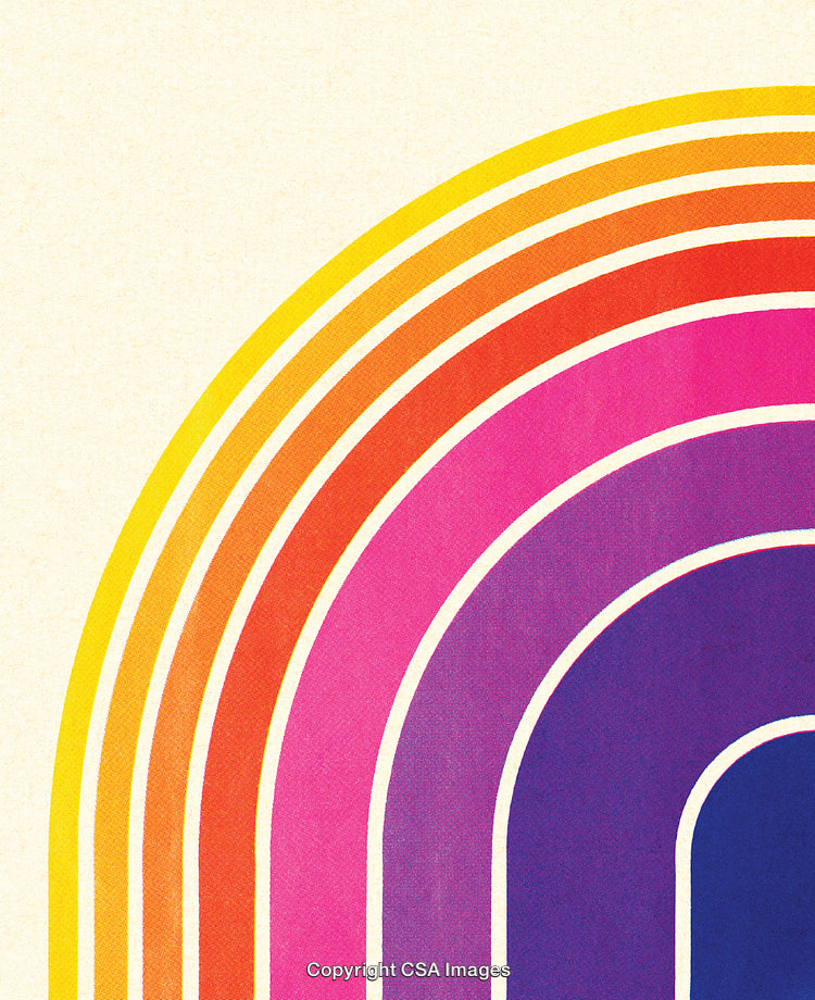 Colorful Retro Rainbow-Inspired Arc Design in Yellow, Orange, Pink, and Blue Tones
