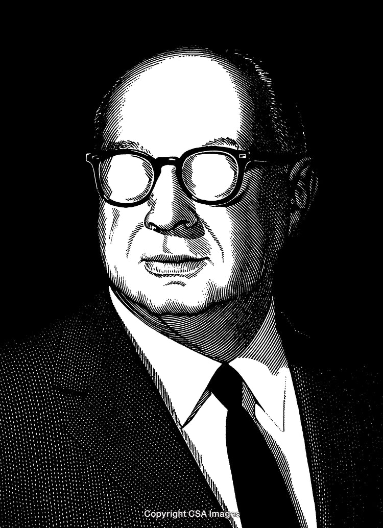 Detailed Black and White Engraving of a Professional Male Portrait in Suit