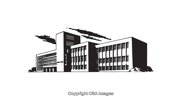 Black and White Illustration of a Large Commercial Building