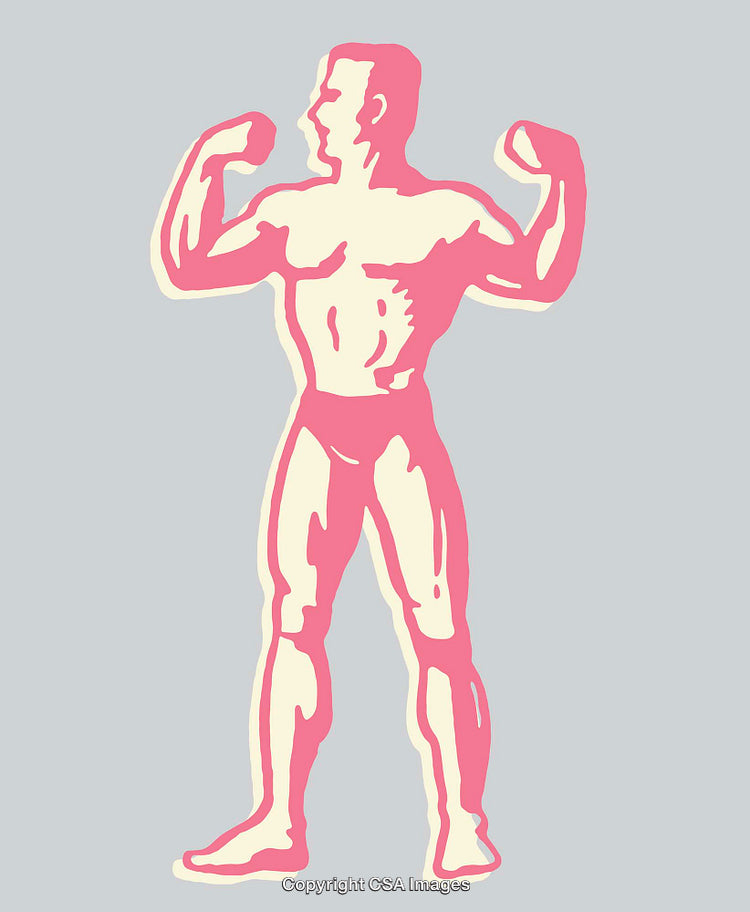Retro Style Silhouette Illustration of a Flexing Male Bodybuilder