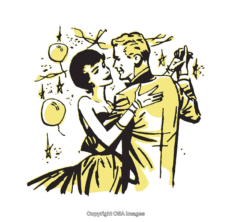 Retro Couple Dancing at a Festive Celebration With Balloons and Decorations