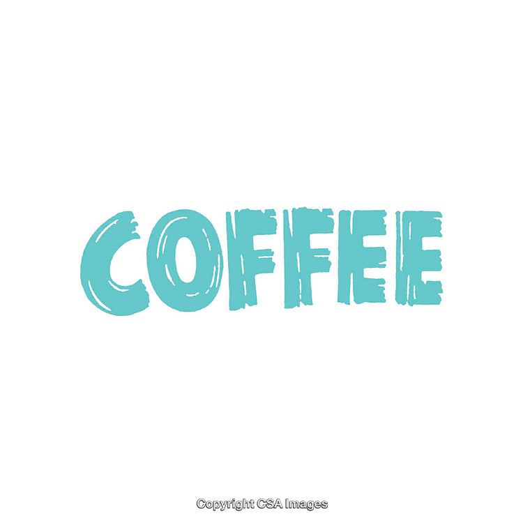 Bold Blue Coffee Text Graphic in Playful Font Style on White