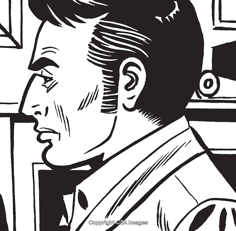 Black and White Illustration of a Thoughtful Man in Profile View