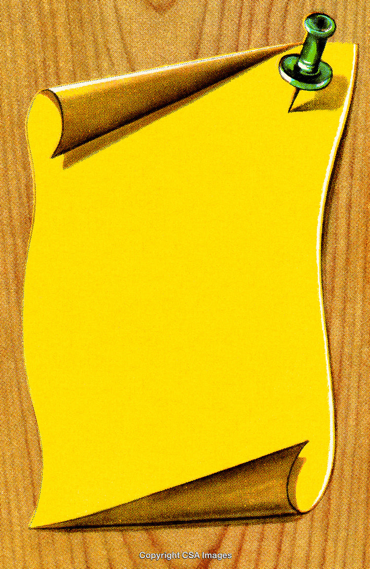 Yellow Pinned Paper Note on Wooden Surface with Blank Space for Writing