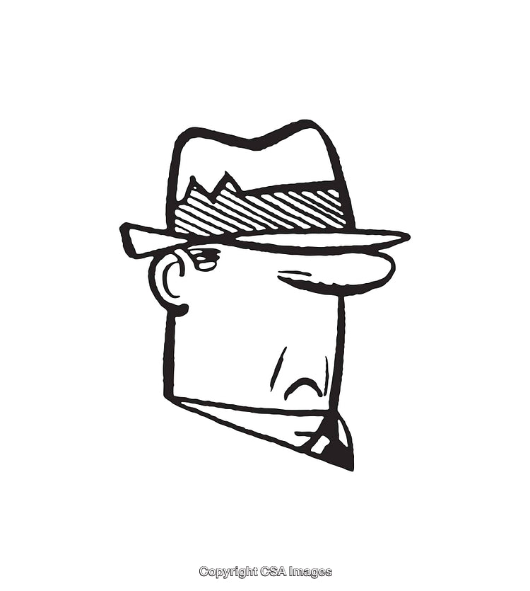 Black-And-White Line Art Illustration of Cartoon Face with a Hat