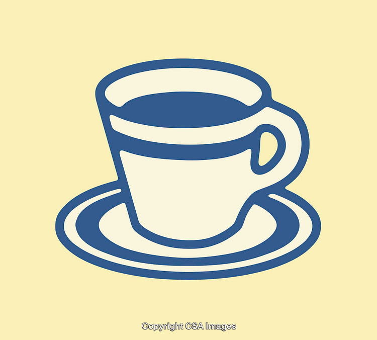 Stylized Blue Cup and Saucer Illustration on Yellow Background
