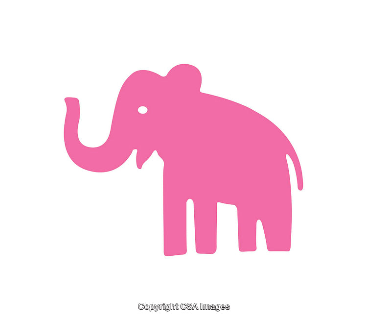 Pink Elephant Silhouette in Simplified Profile Style on White Background
