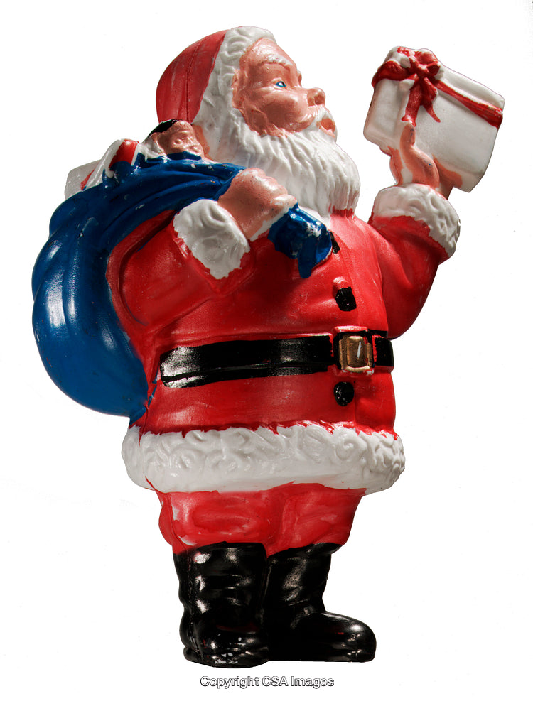 Santa Claus Figurine Carrying Present and Bag of Gifts in Festive Colors