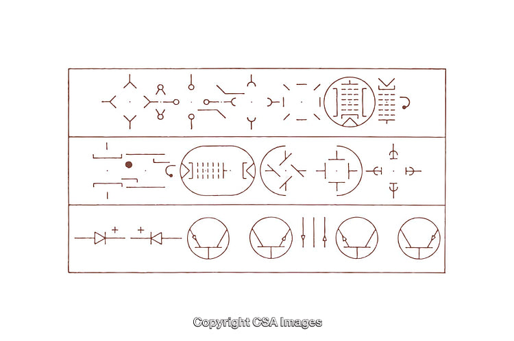Set of Intricate Diagrams Depicting Symbols and Circuit Drawings