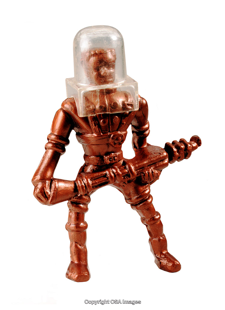 Vintage Plastic Astronaut Figure Holding Space Gun on White Background