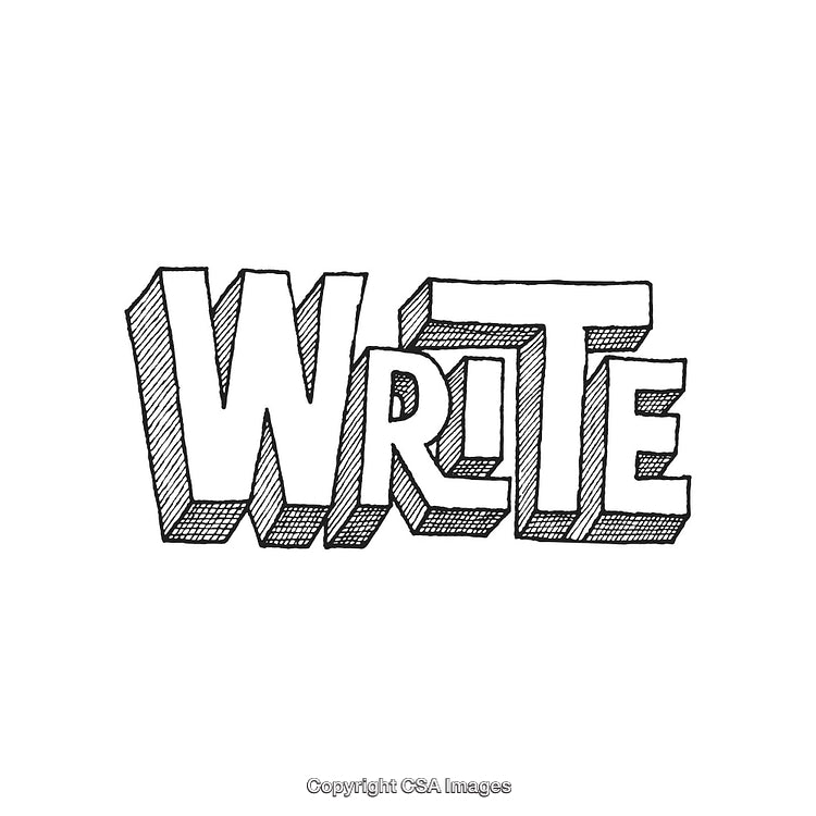 Sketchy Monochrome Text Artwork of the Word Write in Bold 3D Typestyle